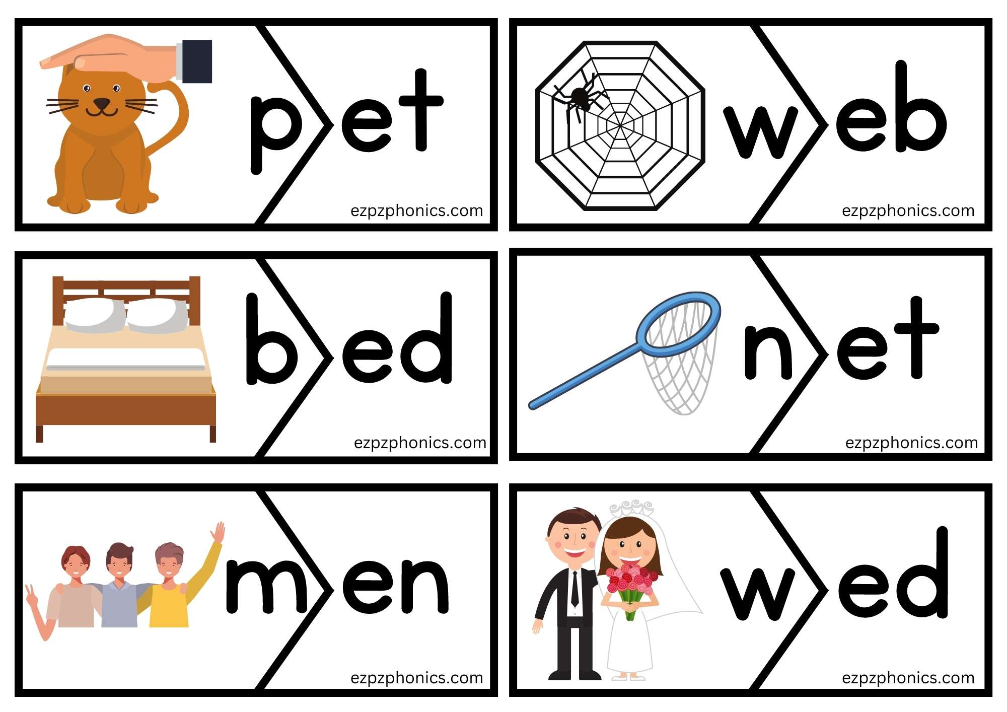 Short e Vowel CVC words Puzzle match game 2